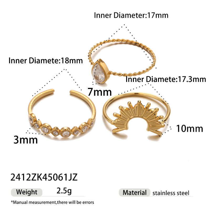 Anillo de acero inoxidable de estilo europeo y americano Tena Anillo de circón de oro de nicho femenino de 18k de sol El acero de titanio no se desvanece
