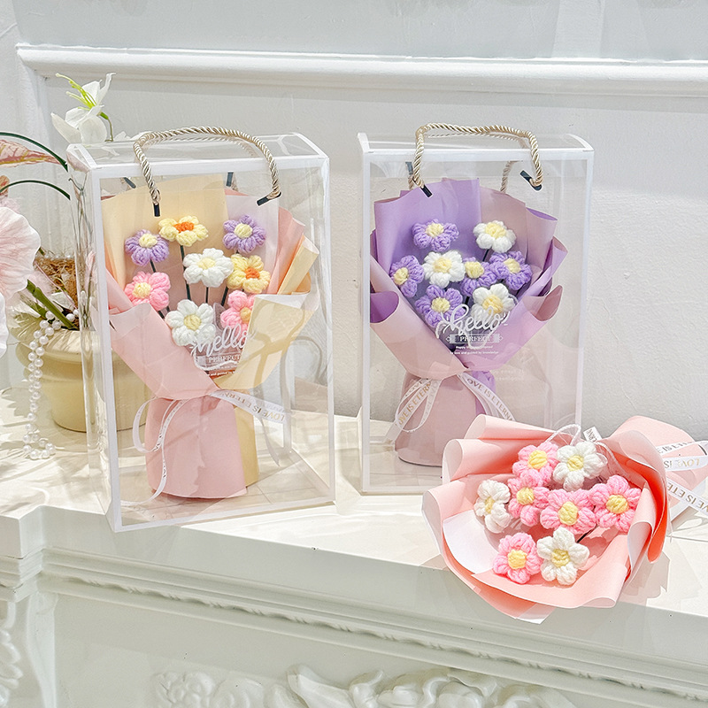 Día de la Madre de punto a mano flor puff imitación flor caja de regalo para la madre ramo de regalo de bienestar del personal de la empresa