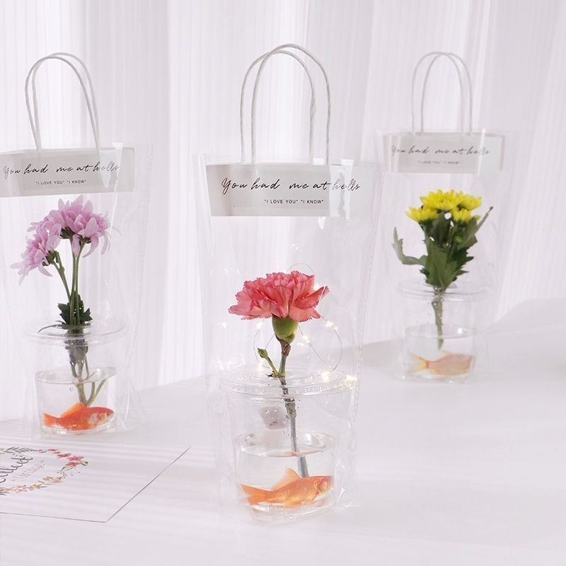 Taza de flores de paquete único Día del Maestro Festival Qixi bolsa de flores transparente portátil hecha a mano conjunto completo de bolsas de regalo de mercado nocturno