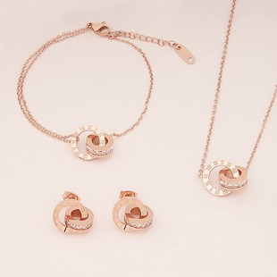 Roman Double Ring Necklace Women's Titanium Steel Rose Gold Diamond Clavicle Chain Internet Celebrity Fashion Versatile High-End Sense Does Not Fade