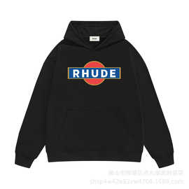 长期有潮牌高街Rhude时尚休闲连帽卫衣男女情侣街头红圆蓝方印花