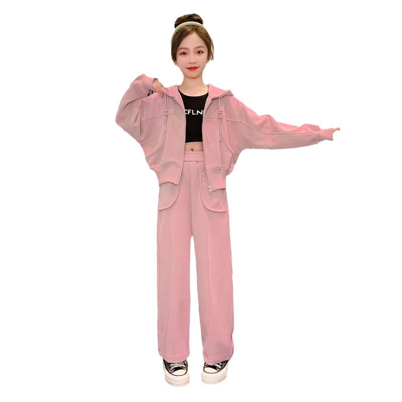 Kinder kleidung, mädchen herbst mode set, große langarm kapuzen jacke, gerade bein hosen, kinder_voghion.com