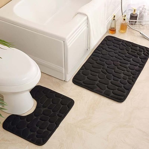 Small Stone Coral Fleece Bath Mat Solid Color Easy to Clean Bathroom Mat Bathroom Non-Slip Mat Overseas Trade Special Supply
