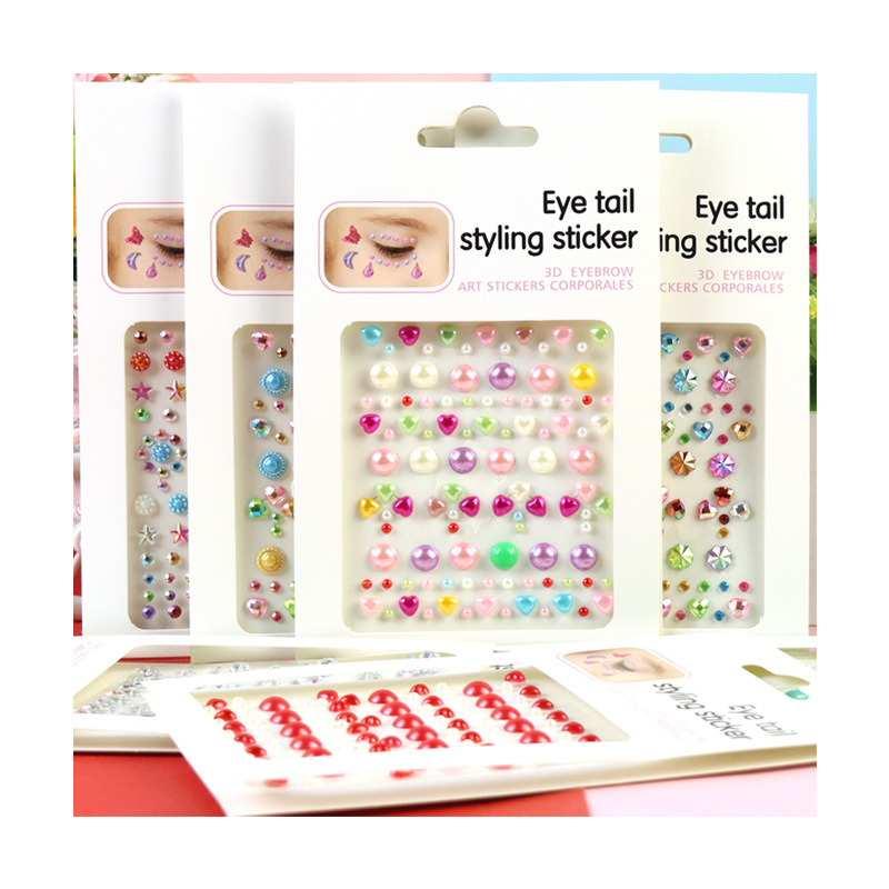 Transfronterizo AB diamantes coloridos joyas de maquillaje de ojos maquillaje facial pegatinas de diamante para niños espectáculo de escenario pegatinas faciales pegatinas de cristal perlas