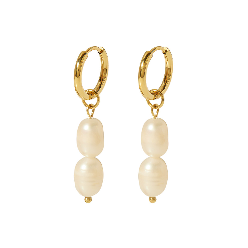 Estilo francés de lujo ligero, simple y elegante, acero inoxidable, perlas naturales de agua dulce de 18K, pendientes que no se desvanece, pendientes, fábrica al por mayor