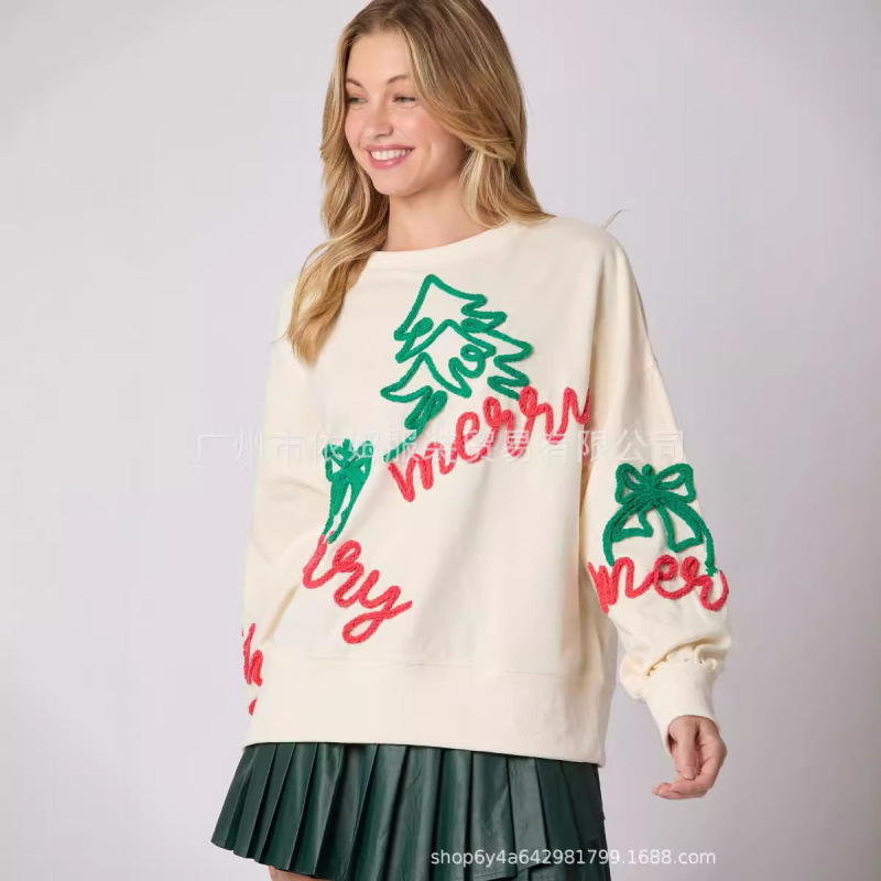 アマゾン秋冬新作越境欧米女装クリスマス刺繍プルオーバー|undefined