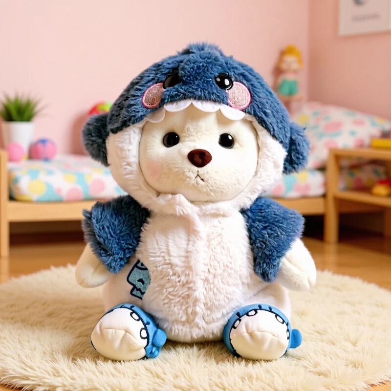 Foreign Trade Shark Bear Plush Toy Tiktok Costume Transformation Hot Item 30cm Lina Bear Hooded Transformation Bear Plush Toy Wholesale