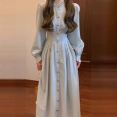 2025年新款早春季女士过新年氛围感长裙法式大衣内搭衬衫连衣裙子