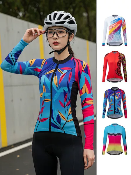 Cycling jersey, long-sleeved, quick-drying, breathable, suitable for mountain biking and road cycling, spring/summer style, mesh fabric