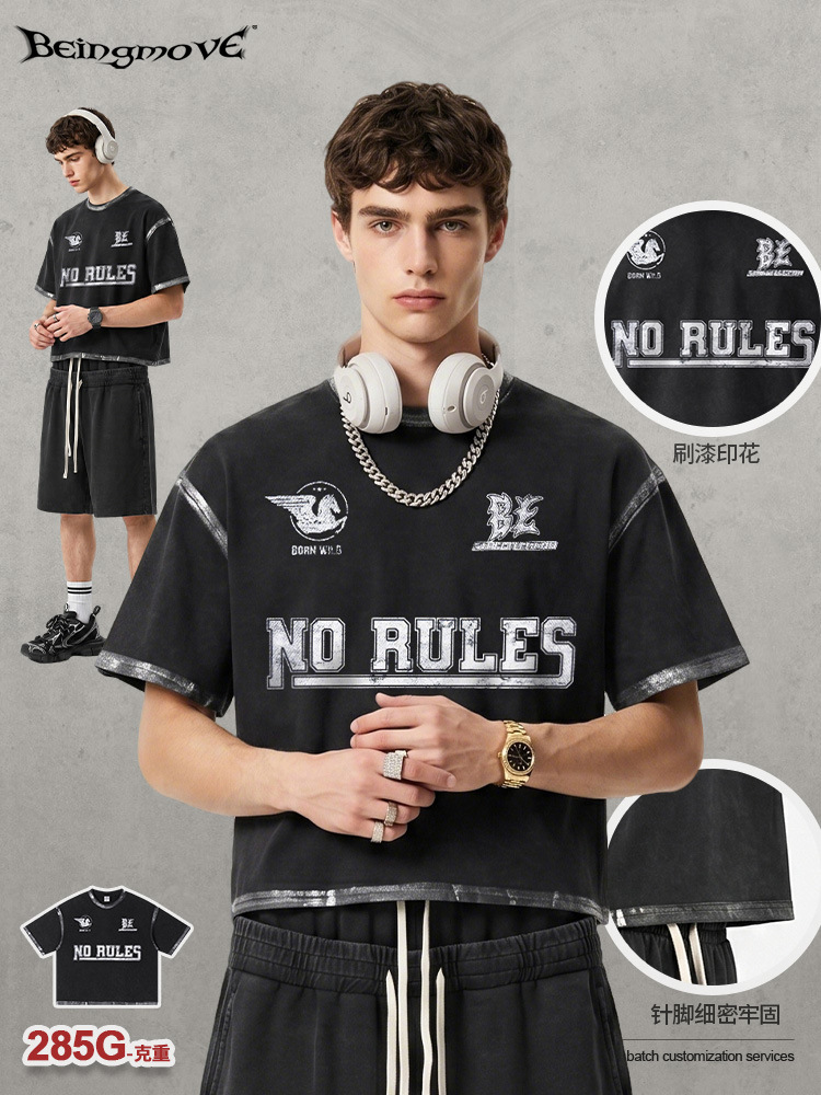 Calle secada| American Street Personality Cyberpunk Vento Top Impresión Suelta Shoulder Drop T-shirt de manga corta para hombres y mujeres