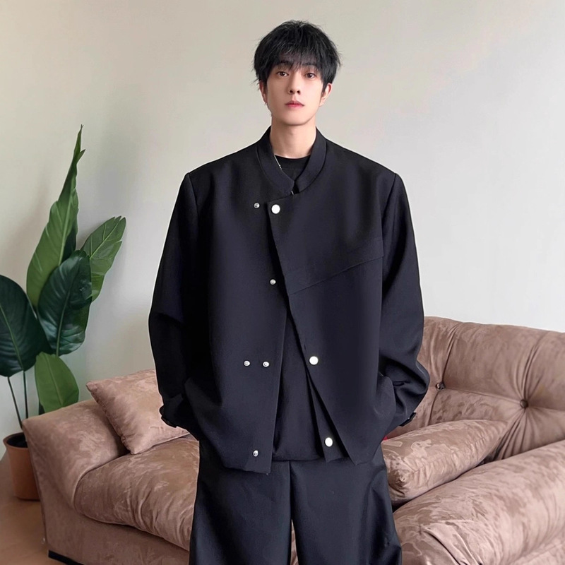New Chinese Style Suit with Stand Collar, Irregular Cut Spring and Autumn Jacket, Loose and Handsome Casual Trendy Jacket for Men