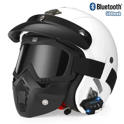 Motosiklet kaskı (dəbilqə) — electric car riding 3/4 half - v-white-mask-bluetooth-s