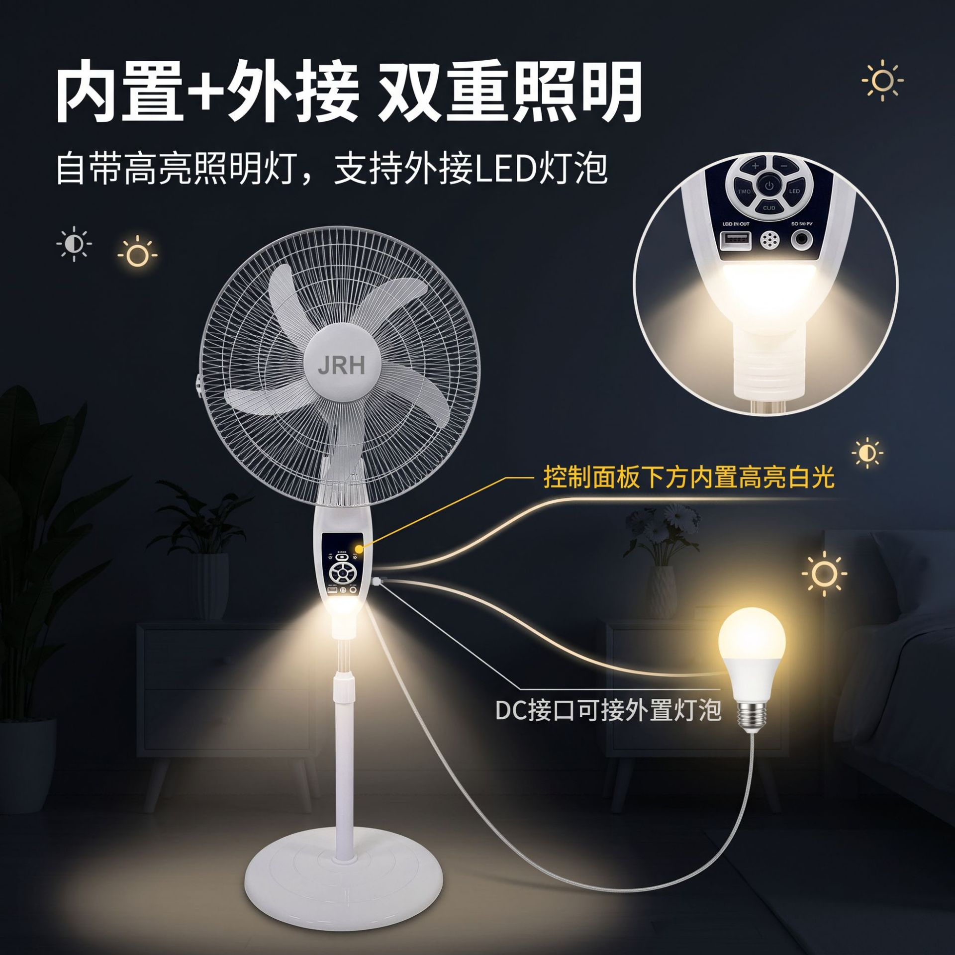 Solarfan transfronterizo África carga remota de aterrizaje de 16 pulgadas consumo de energía de primera clase con luz ventilador solar silencioso