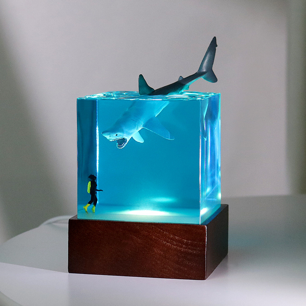  new creative ocean diver shark dolphin resin night light ornaments handmade household resin crafts
