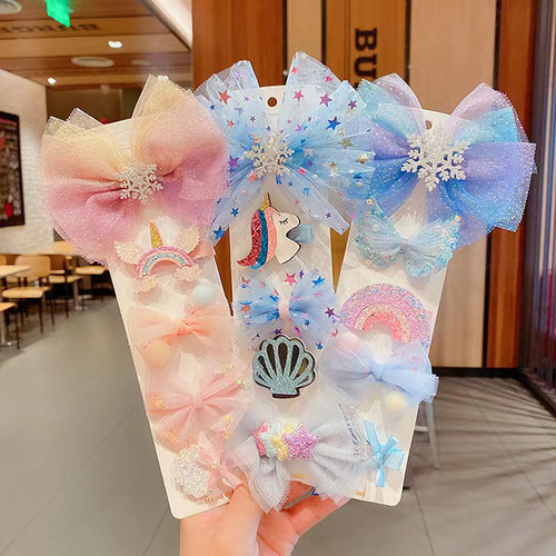 Children's Frozen Princess Hair Clip Set, Baby Girls' Hair Clips, Korean Style Cute Bow Tiara
