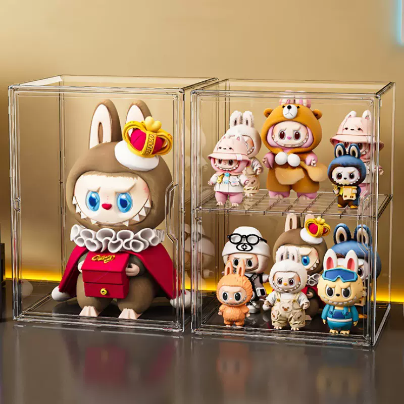 透明防尘手办收纳盒玩偶labubu泡泡玛特模型展示柜盲盒收纳展示架