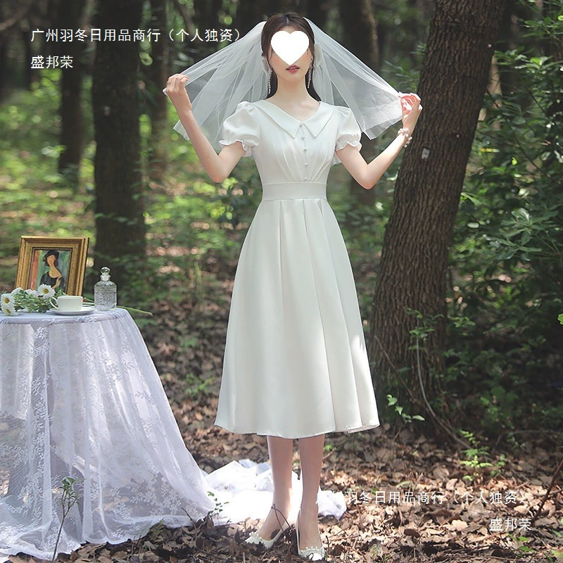 Белое платье для регистрации брака, легкое свадебное платье во французском стиле, фотосъемка в путешествии, белое вечернее платье для миниатюрных женщин, подходящее для повседневной носки.