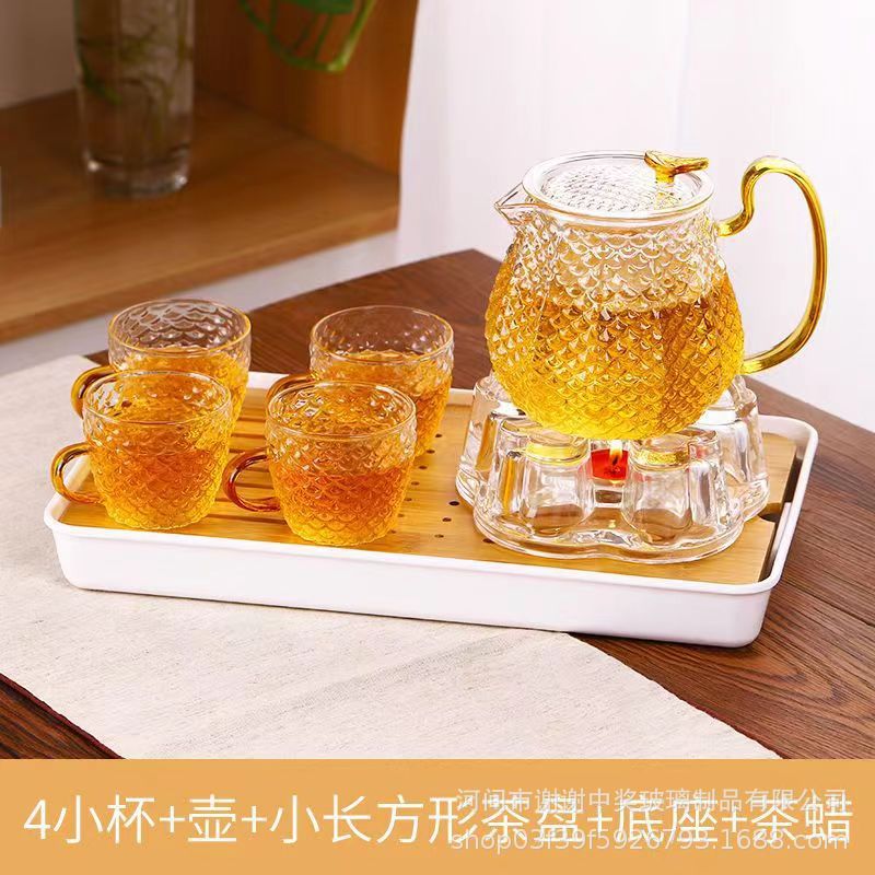 1 포트 4 컵 + 작은 트레이 + 베이스 + 차 왁스