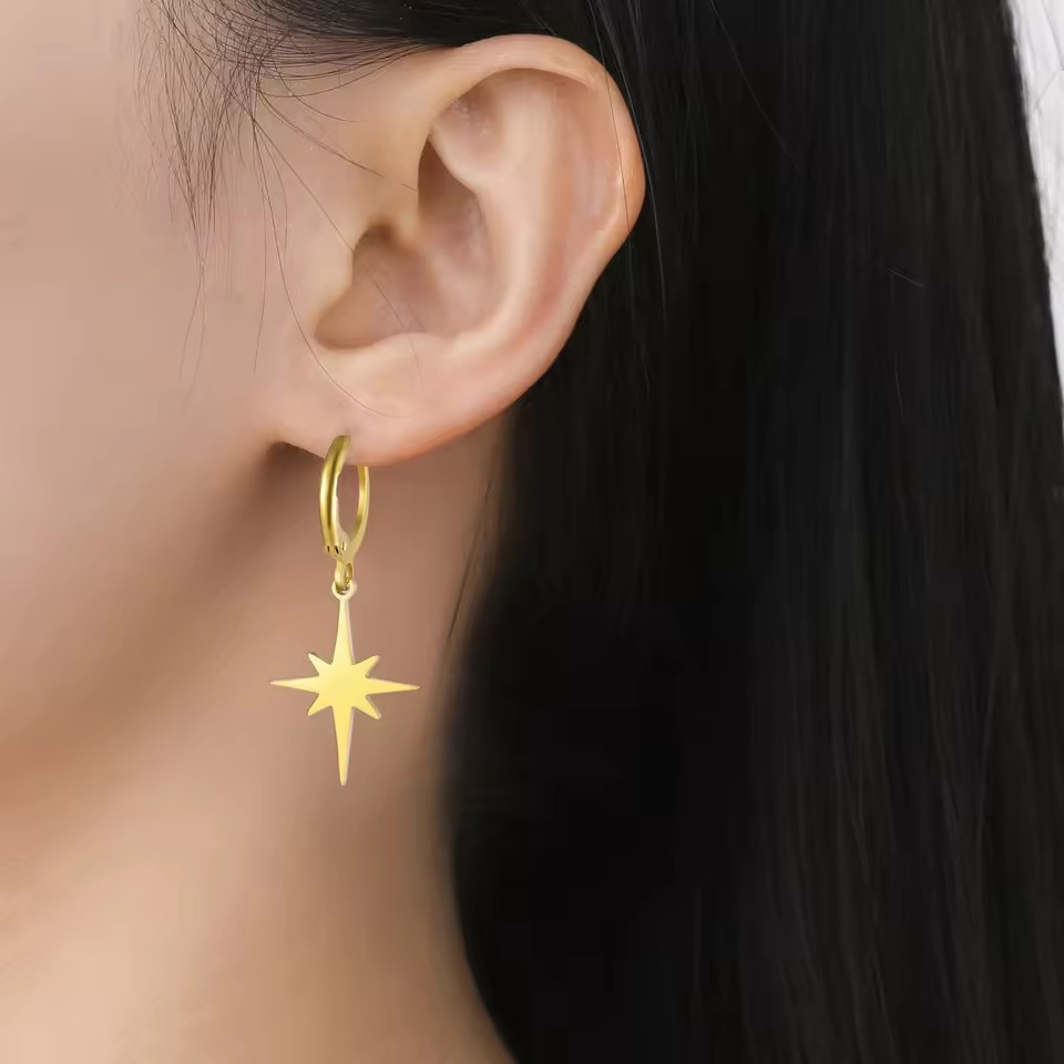 4g Weight 304 Stainless Steel Ear Needle Material Charm Sleeper Hoop Earrings, Drop Earrings Classification 1 Pair Quantity 1 Pair Simple Style Star Moon Plating 304 Stainless Steel Drop Earrings