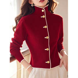 冬季独特别致漂亮上衣设计感小众时尚洋气气质减龄绝美红色针织衫