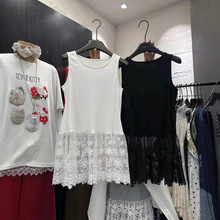 春秋冬新款甜美减龄宽松蕾丝边卫衣毛衣叠穿打底衫内搭休闲背心女