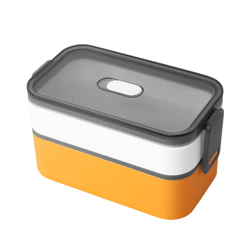 塑料饭盒食品级可微波炉加热餐盒长方形学生便当盒双层分格带餐具