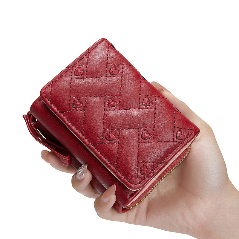 工場の新しい女性のショートウォレットシンプルな刺繍ラブPU 80% offバッグカードホルダーマルチカードスロット財布卸売|undefined