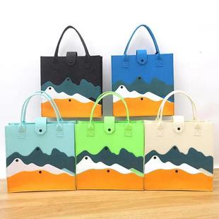Internet Celebrity's Same Color-blocked Mountain Peak Large-capacity Tote Bag Felt Handbag Fashionable Advertising Gift Shopping Bag