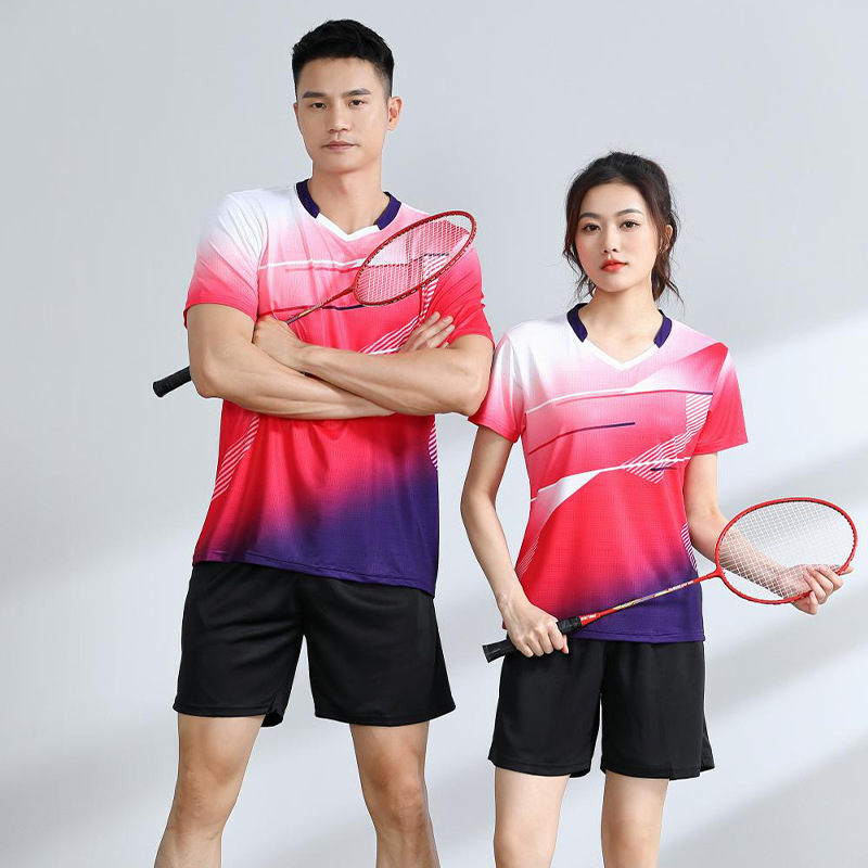 Badminton Jersey Competition Suit Youth Sports Quick-Drying Clothes Printed Short-Sleeved Table Tennis Tennis Adults and Kidsren