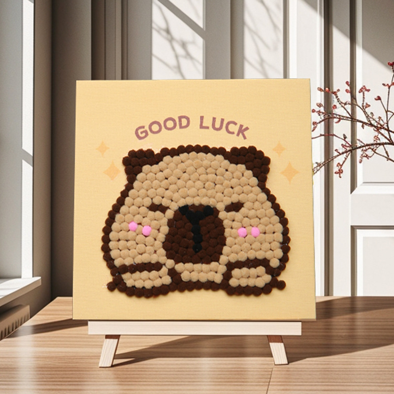 Pintura de bola de pelo Dibujos animados Niños creativos Pegatinas a mano Diy Material hecho a mano Paquete Marco estirado Pintura adhesiva Marco de madera maciza Pintura decorativa