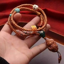 橄榄核手工雕刻多宝鱼弥勒佛核尖直切核壁108佛珠链脖挂文玩颗