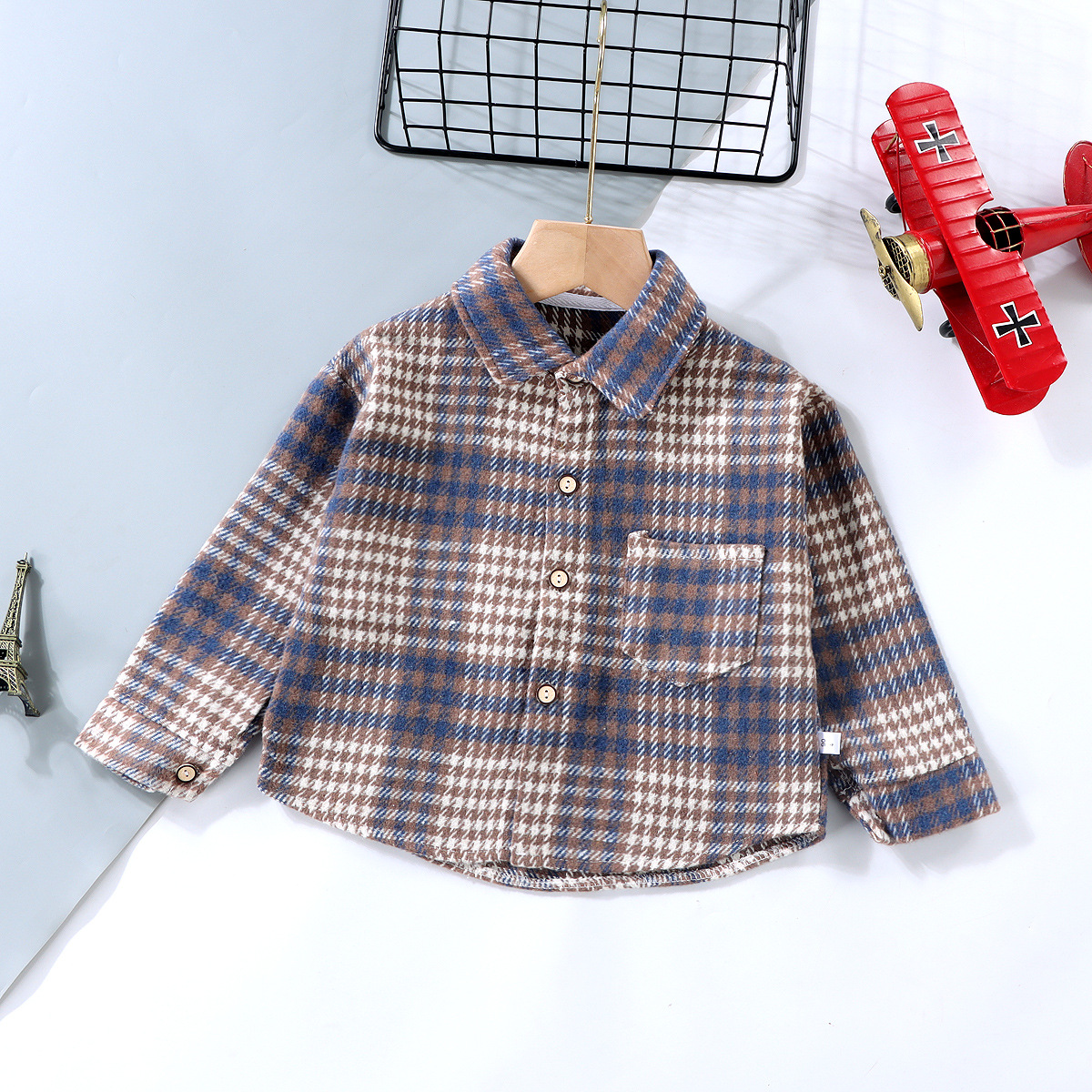 Camisa Infantil Otoño 2025, Estilo Coreano, Niños y Niñas, Cuello Camisero, Cárdigan Vintage a Cuadros, Manga Larga, Venta al Por Mayor