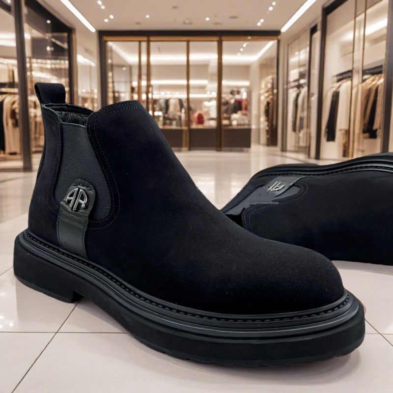 Short Boots New Style 2025 Casual Pedal Martin High-Top Leather Shoes Black Men's Frosted Chelsea Trendy Boots