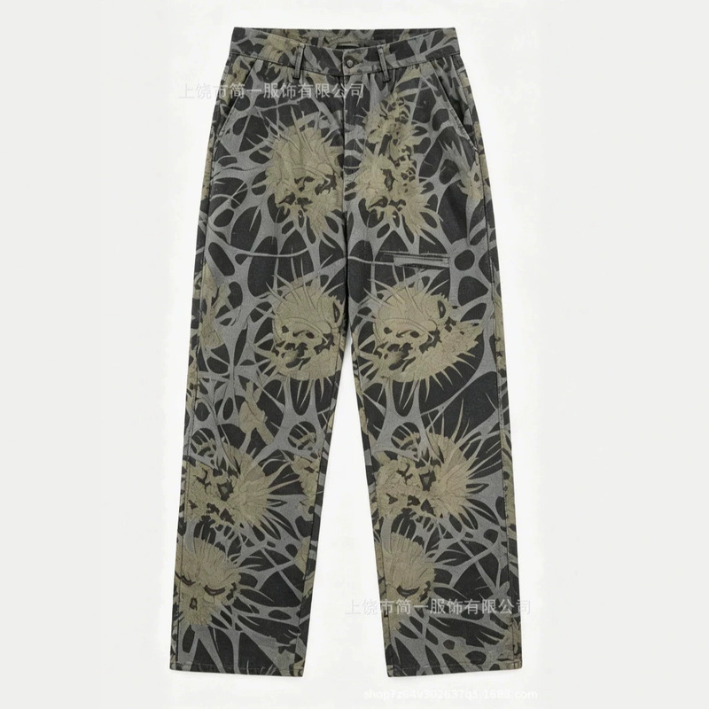 Cross-Border Foreign Trade Spring and Autumn New American High Street Style Youth Fashion Casual Pants Trendy Faux Denim Long Pants