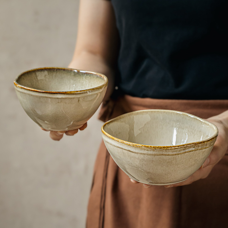 Tazón de arroz nostálgico de Yunhuang Tazón de arroz de cerámica de forma especial Tazón pequeño para el hogar de Año Nuevo Tazón familiar Exportación transfronteriza