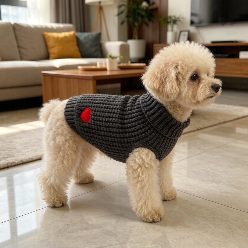 Waffle knit pet sweater for dogs and cats, autumn and winter knitted warm clothing for Schnauzer, Teddy, Pomeranian, anti-shedding