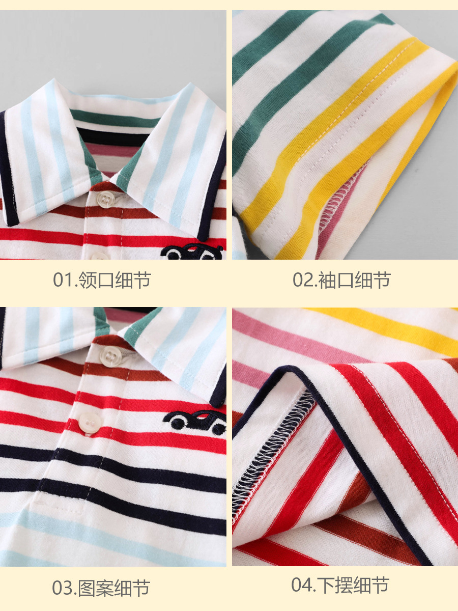 2025 verano nueva tendencia de moda para niños pantalones cortos de manga corta traje de camisa POLO traje de dos piezas a rayas para niños