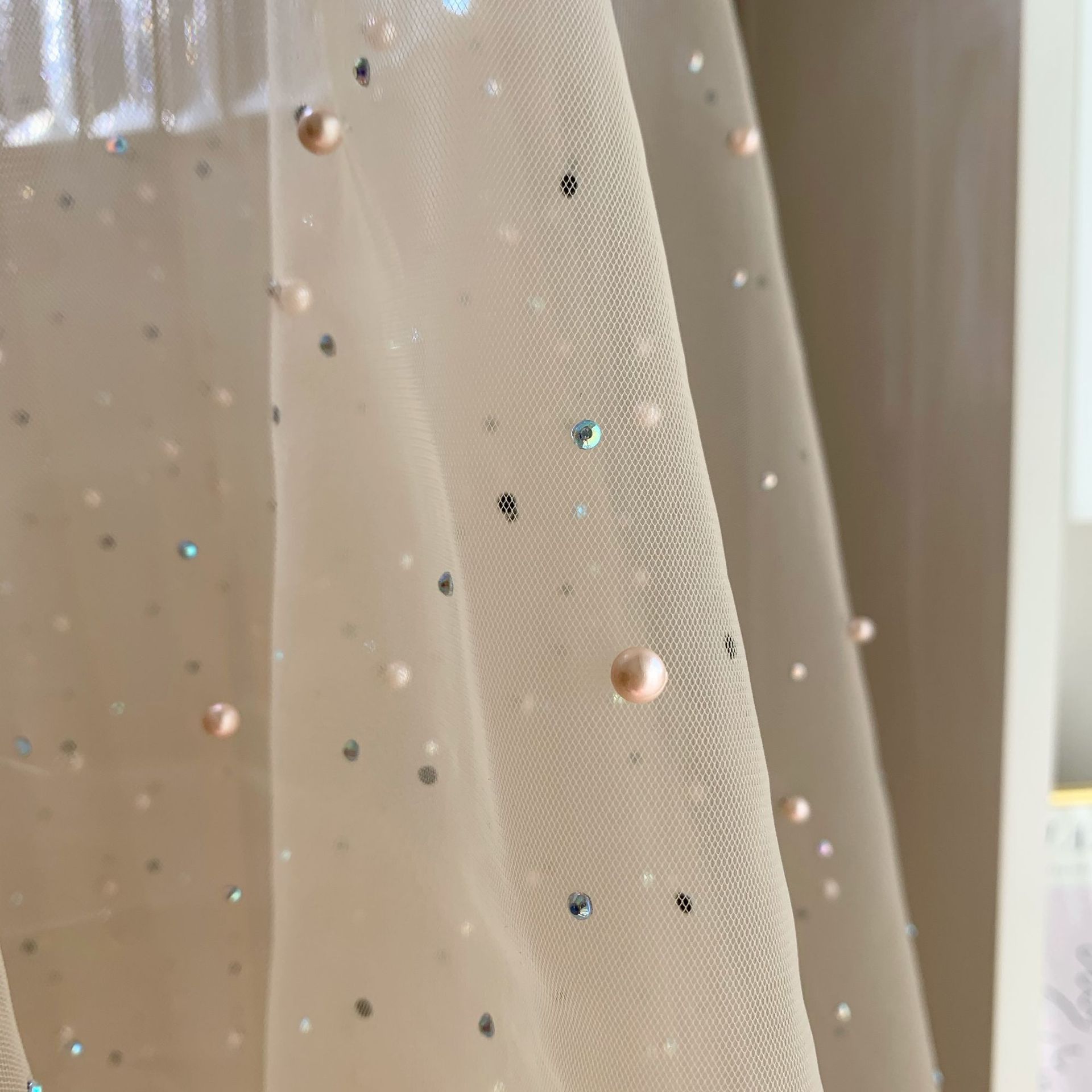 Procesamiento de malla de diamantes de imitación tela de cuentas de diamantes de imitación perla tridimensional malla Hanfu Lolita tela de Mantel