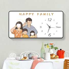 挂钟表客厅装饰画餐厅全铝温馨一家四口挂画壁画2024网红时钟墙面