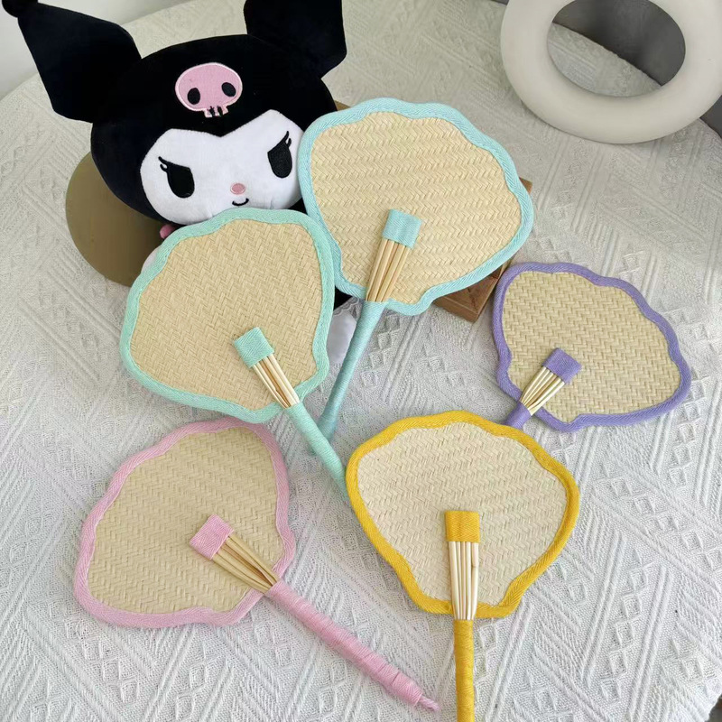 Summer Mini Woven Fan Portable Shell Fan Wholesale Girl Dopamine Color DIY Fan Peripheral Summer Mini Woven Fan Portable Shell Fan Wholesale Girl Dopamine Color DIY Fan Peripheral