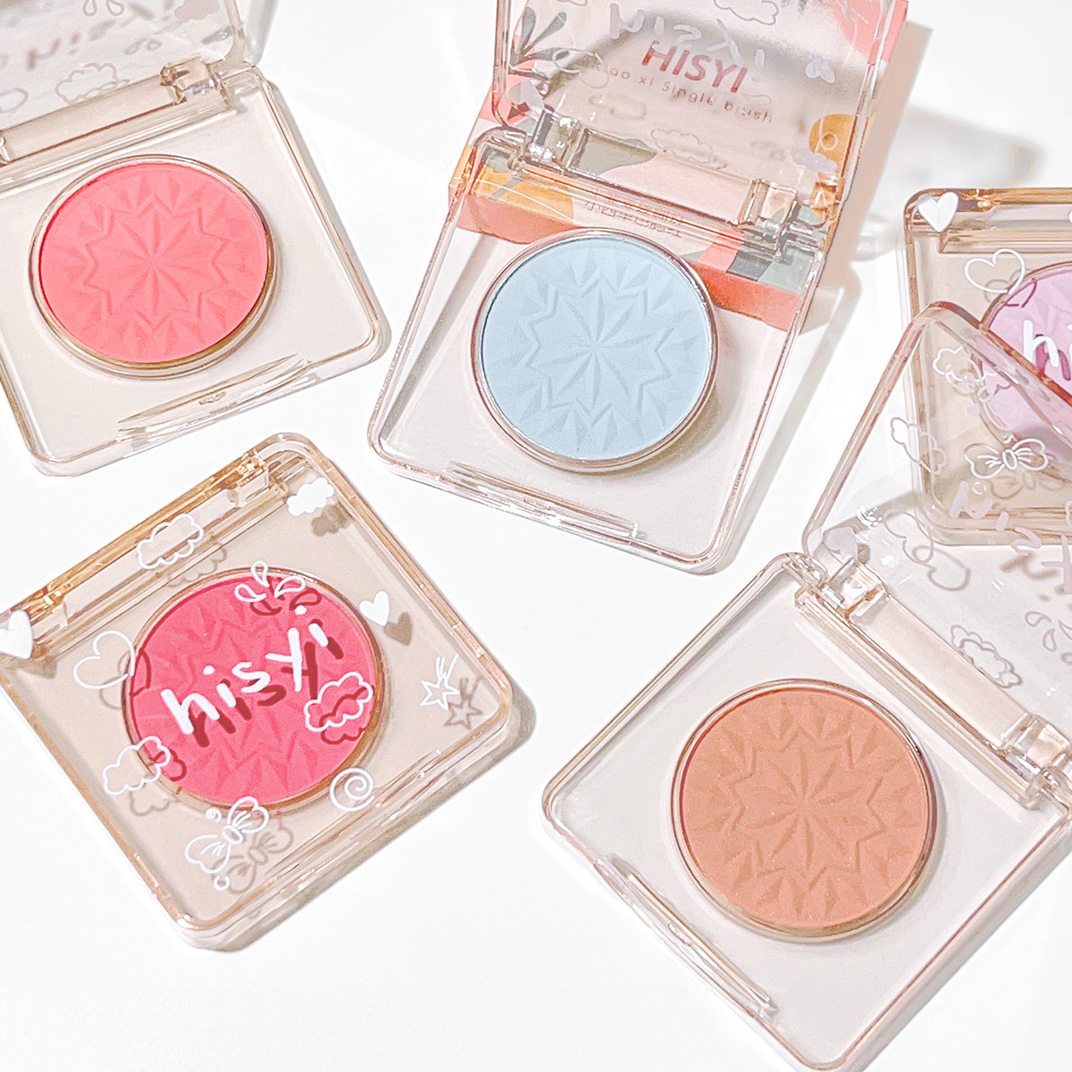 HISYI blush matte high-gloss gills blue purple low saturation pure want to show white yuan gas girl monochrome blush plate
