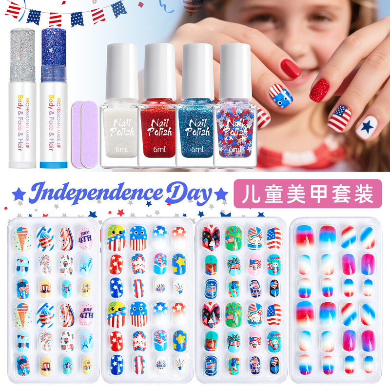 Cross-Border Children's Independence Day Nail Polish Set Nail Salon Cartoon Nail Stickers Face Painting Star Makeup