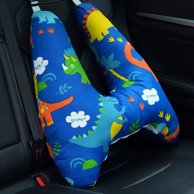 Children's car seat belt anti-collar neck baby pillow pillow pillow car sleeping artifact car shoulder guard (Seat belt shoulder pad) - blue-dinosaur-removableupgrade-linercotton-breathable-5566cm