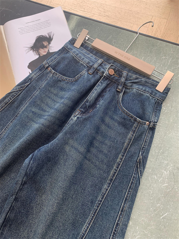 立体拼接工装口袋宽松显瘦高腰弯刀裤阔腿牛仔裤女2025秋季新款|undefined