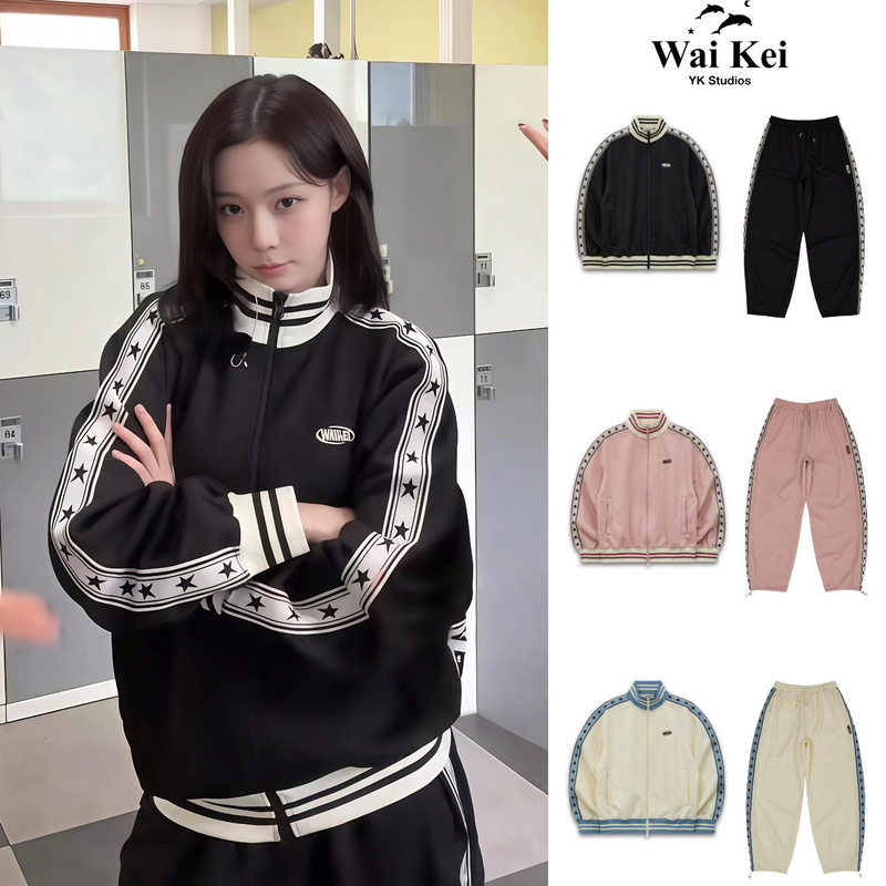 Korean trendy brand waikei star dolphin jacket sports suit, sports pants, aespa group show matching two-piece set