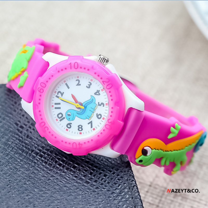 Amazon moda 3D dibujos animados dinosaurio niños reloj niños y niñas impermeable reloj electrónico tendencia reloj de cuarzo en stock