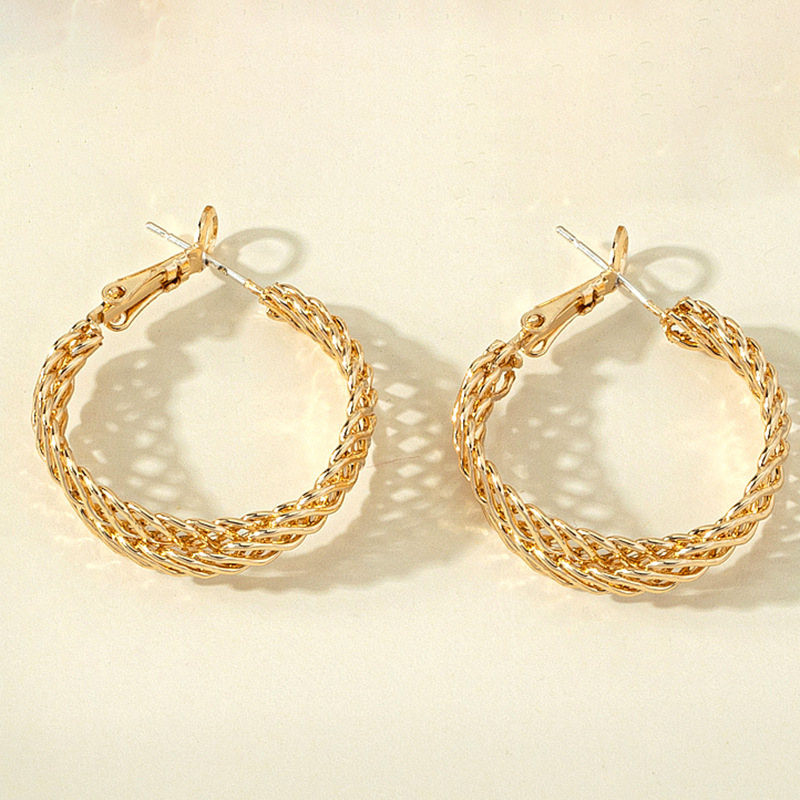 retro braided style hollowed circle alloy hoop earrings wholesalepicture3
