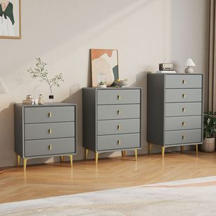 All-Solid Wood Leather Art Five-Drawer Cabinet, Modern Minimalist Storage Chest, Bedroom Wall-Mounted Storage Drawer Side Cabinet, New Model with Increased Height