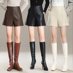 专柜秋冬高档绵羊皮A字短裤女士时尚韩版高腰修身小个子时尚皮裤