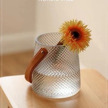 手提花瓶办公室北欧创意水养玫瑰百合玻璃插花小花器摆件ins风